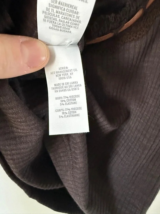 aerie Chocolate Brown Lace-Trim Ribbed crop Tank tank - Picture 5 of 5